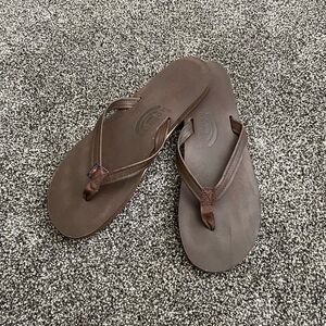 Rainbow leather flip flops